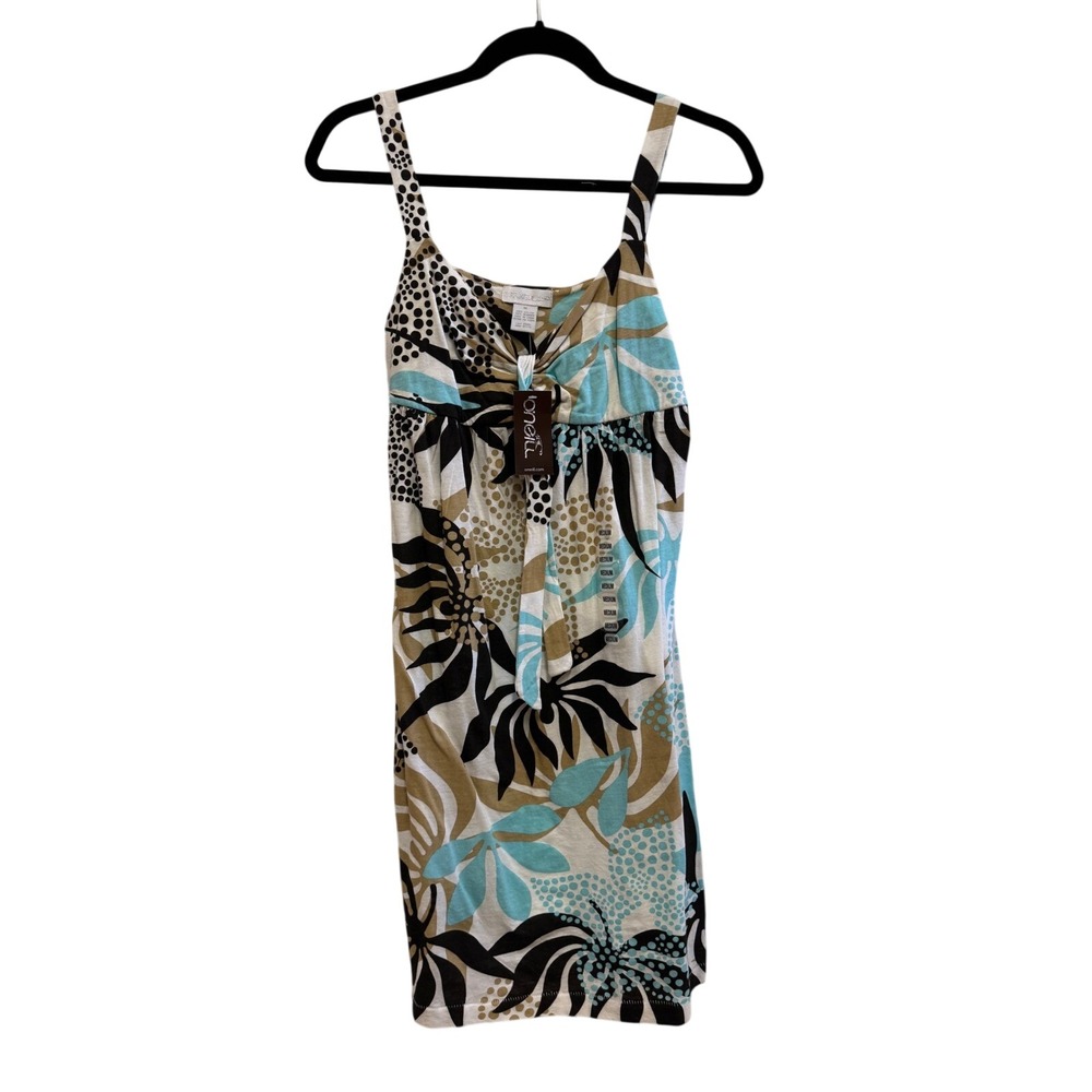 O'Neill Womens Tropical Floral Empire Waist Mini Dress Turquoise‎ Tan White M